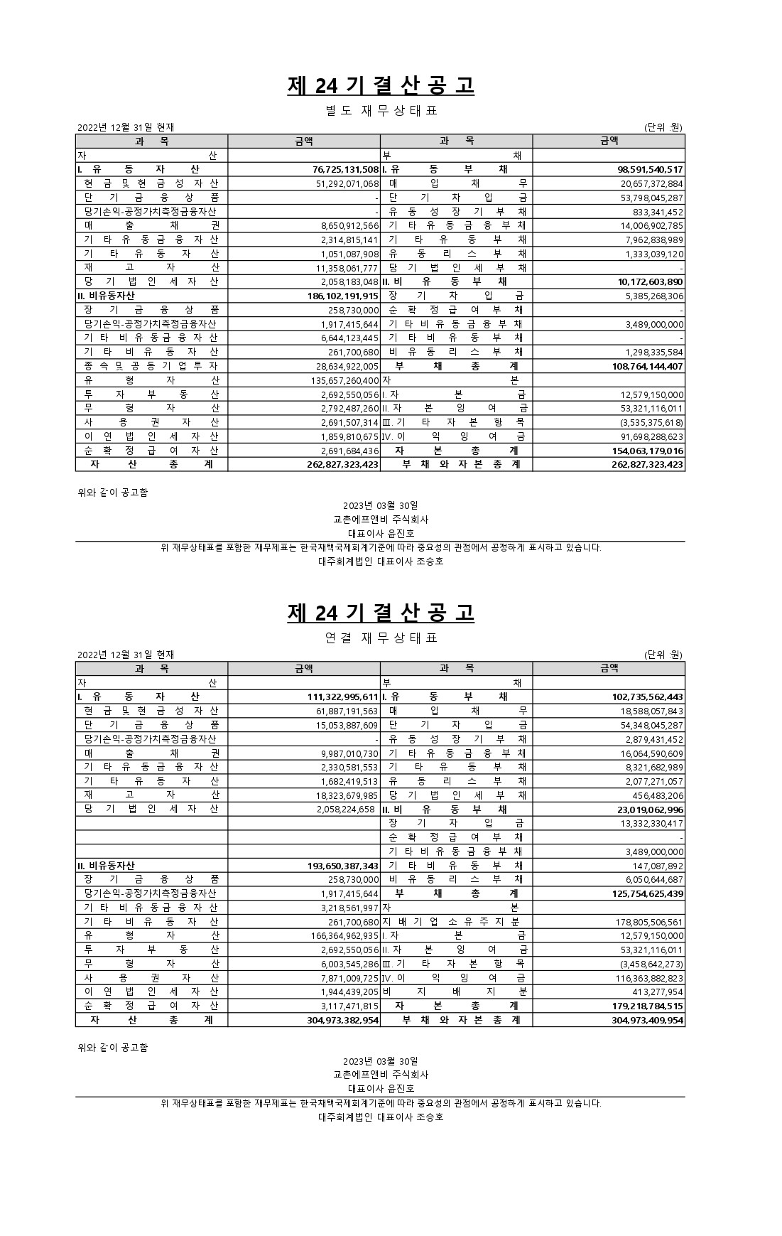 제24기 결산공고